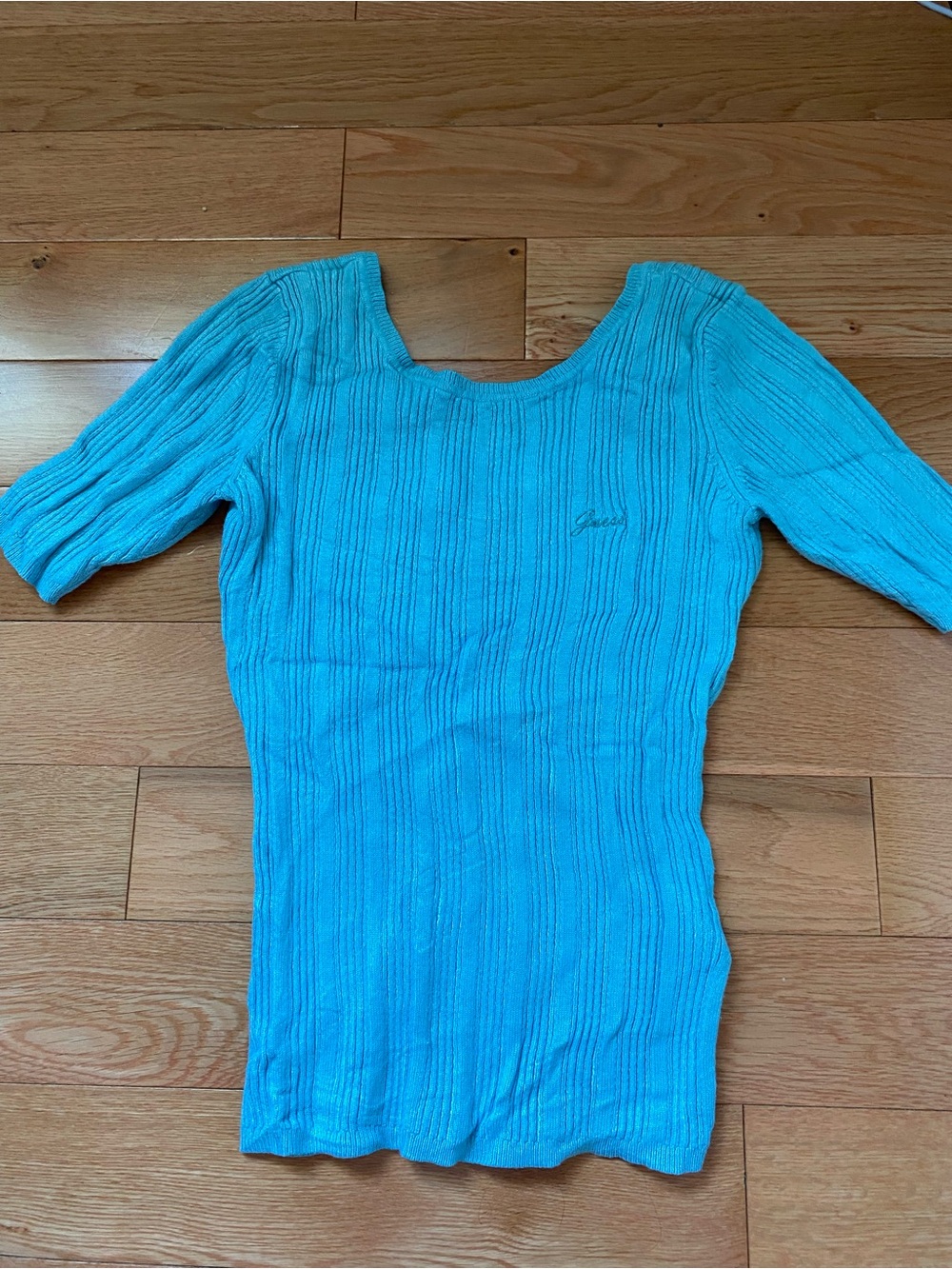 Y2K Vintage Guess Teal Short Sleeve Fitted Knit Top